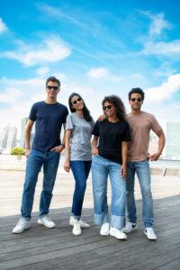 Male and female models in T-shirts